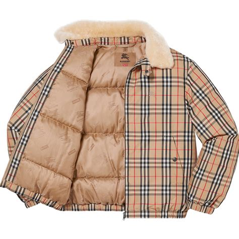 burberry supreme prices|supreme x burberry puffer jacket.